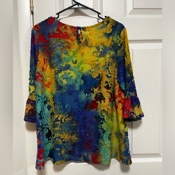 Calessa Multicolor Abstract Women's Artsy Flowy Blouse PS - Picture 6 of 6
